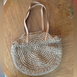 Beige Woven Tote Bag